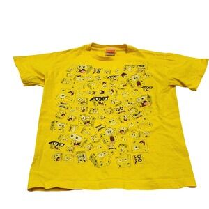 Nickelodeon Spongebob Squarepants Yellow Graphic T Shirt Kids M 6 8 AOP VTG 2008